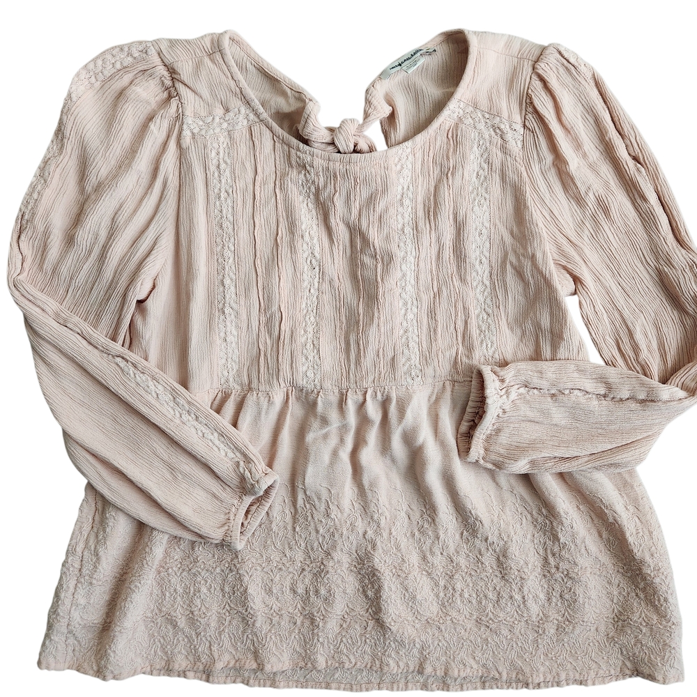 American Eagle Lace Peplum Blouse Womens S Pink Boho Cottagecore Embroidered Y2K